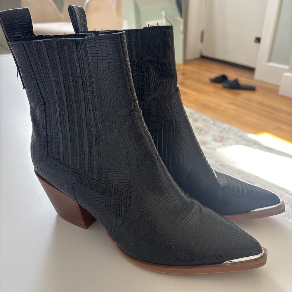 Black Textured Ankle Boots
